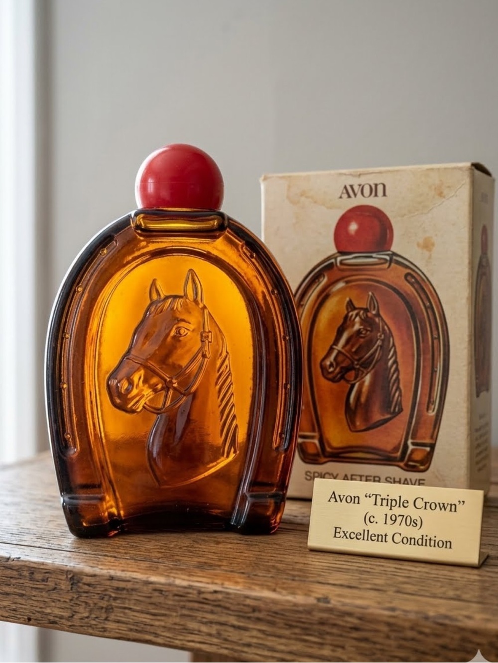 Avon vintage Triple Crown Horsedecanter designed Amber bottle no box